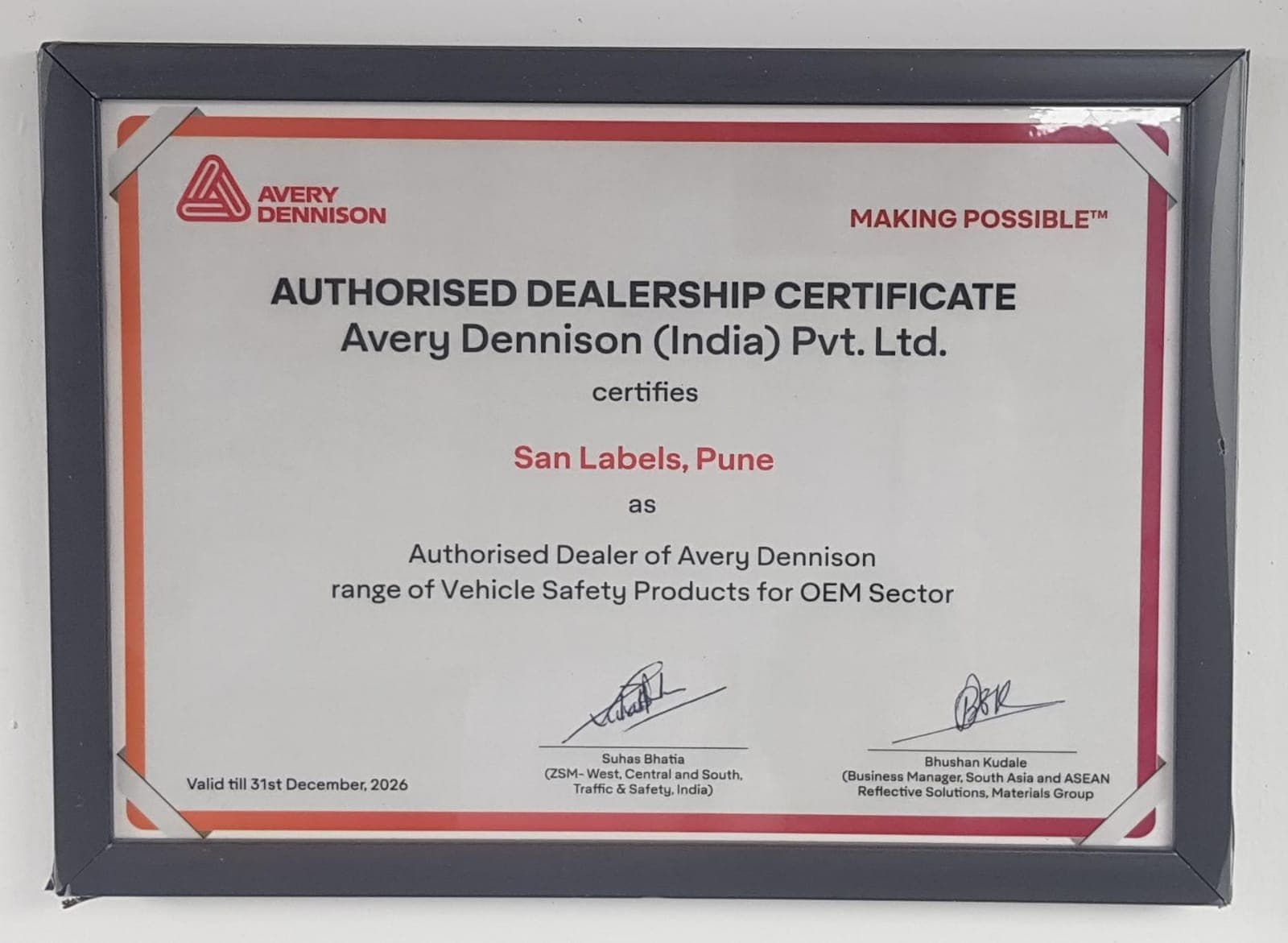 Avery Dennison Authorised Dealership — SAN Labels certification
