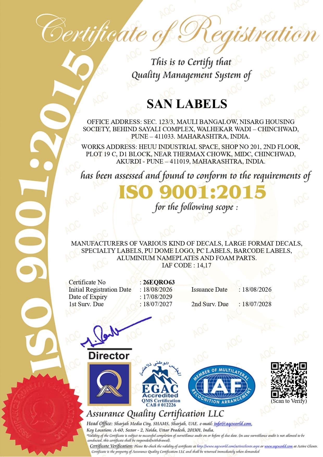 ISO 9001:2015 — SAN Labels certification